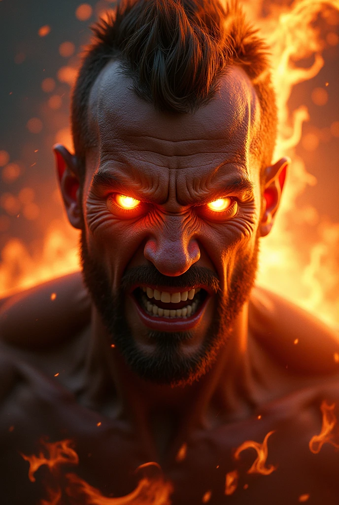 A men buring to ash while screaming while 19 Hell Horror Devils Watching them and Pushing them in hell