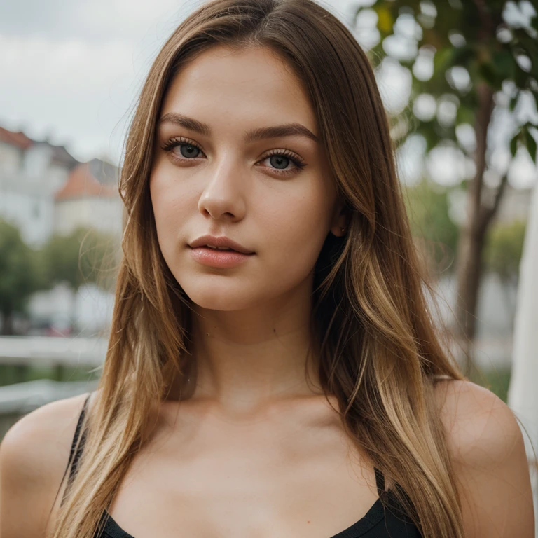 ((best quality)), ((Meisterwerk)), (Detailliert), Perfektes Gesicht((best quality)), ((Meisterwerk)), (Detailliert), Perfektes Gesicht(best quality)), ((Meisterwerk)), (Detailliert), Perfektes Gesicht(best quality)), ((Meisterwerk)), (Detailliert), Perfektes Gesicht,stunning realistic, photorealistic, photorealism, 1 beautiful spain girl,small nose,17 years old,Brown long hair,Full Length Image, Masterpiece, Top Quality, Raw Photo, Photorealsitic, Beautiful Girl, Cute, Fine Eyes, Hairstyle Arrangement, Depth of Field, Ultra High Resolution, (Realistic and realistic photo: 1. 37), High Resolution RAW Color Photo, Fine, very detailed, highly detailed eyes and face, sharp pupils realistic pupils, sharp focus, cinematic lighting, coherent hair, blonde hair, clean clothes, close-up of face, masterpiece, realistic skin texture, ultra fine, shiny hair and skin American New York background, best quality, realistic, ultra fine, delicate, high resolution, 8K wallpaper, one beautiful woman, one beautiful woman Blonde braided hair, Large cleavage visible, Wearing flattering see-through dress shirt with open collar, Sharp focus, Perfect dynamic composition, Fine and beautiful eyes, Thinning hair, Fine and realistic skin texture, Fine details, Close-up portrait, Model body shape Thinning hair, Fine and realistic skin texture, Smiling, Dynamic angle, Full body shot, Elegant, Model's body type