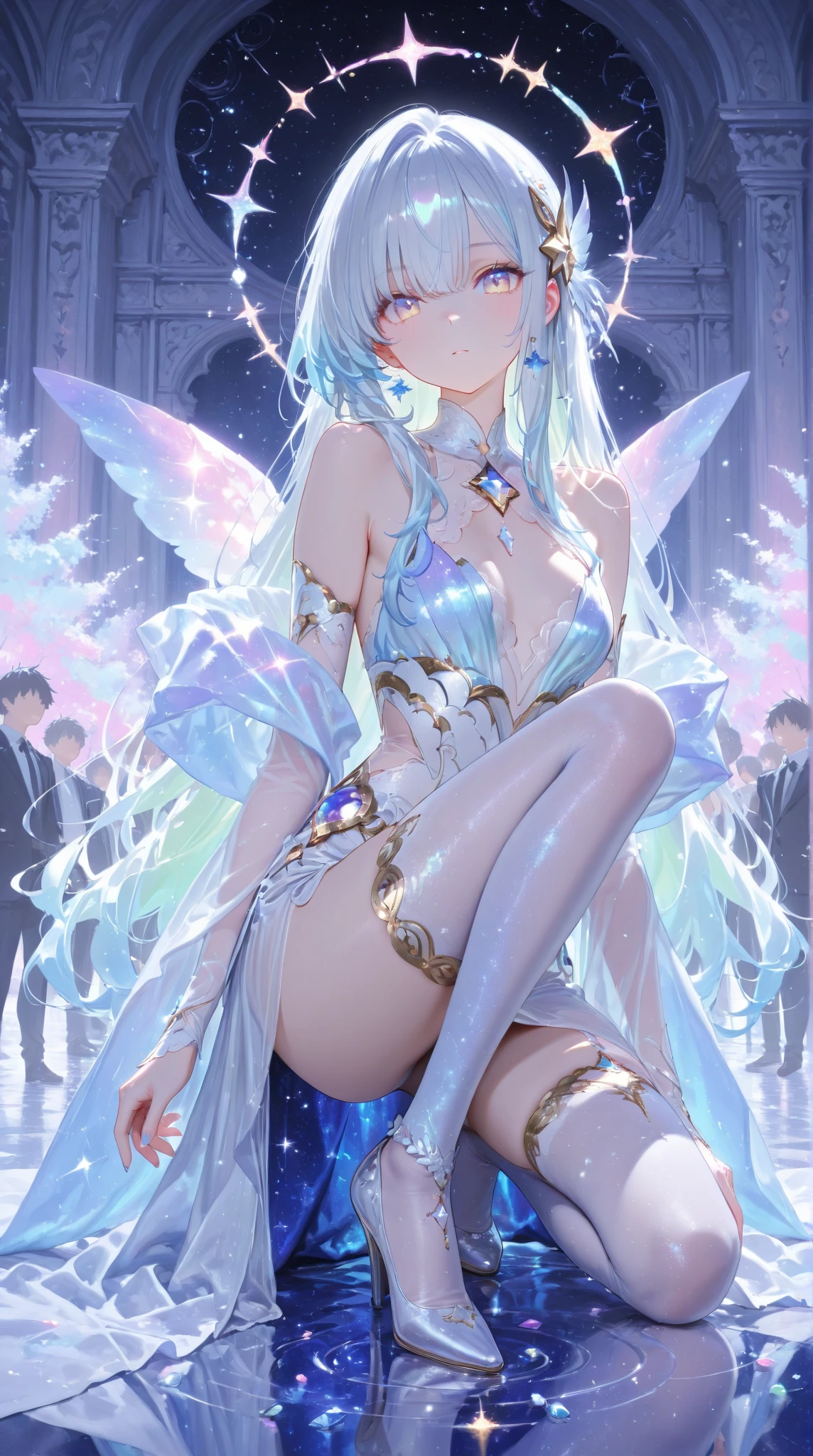 ((Realistic lighting,Top Quality,8k,masterpiece:1.3)),Clear focus:1.2,1 Giant breasts,Perfect beauty:1.4,Slim Abs:1.1,((Long dark white hair,big:1.2)),(Torn Dress:1.3,White transparent full leg stockings:1.2,Mesh transparent white panty interior,at night:1.1),Delicate face,double eyelid,Arrived,(Full body lying on bed: 1.2),To the camera,Raise your legs,Legs open,high quality,masterpiece,超A high resolution,(Realistic:1.4),RAW Photos,One girl,dark,Dark shading,Cold Light,Spread your legs,Arrived,White transparent panties、One Girl, alone, (((trapped in big crystal)))(trapped in crystal:1.7),((add eye details)), ((Add facial details)), crystal, star, Shine, beautiful night sky on background, moon, stars on background,diamond、たくさんのcrystalが付いた透けたドレス, fantasy sheer dress, A magical dress with a transparent chest, crystal製シースルードレス, Shine花の透明なドレスを着た女性, intricate fantasy sheer dress, transparent rainbow color, translucent intricate gown, Detailed translucent costume design, Translucent dress, A surprisingly young and mysterious person, Bejeweled Opal Statue, fantasy transparent costume, Made with dried flowers、Glasswork、glass slipper with gold and white flowers, 気まぐれIntricate details, intricate and elegant, beautiful detailed elegant, fairy tale style, ultra Intricate details, elegant. Very detailed, Complex and beautiful, golden Intricate details, Cinderella, side view Intricate details, Complex gold elements, Intricate details, intricate and detailed, 非常にIntricate details、So magical and dreamy, Blue and white tones, Relaxing environment, Fantastic and dreamy theme, Dreamy aesthetics, Quiet and peaceful atmosphere、attractive, thin,Nipples are visible、Large-size Exy S100, seductive lingerie camisole、a close up of a woman's underwear with a good and panties, bright blue shiny slutty transparent lingerie, lingerie, lingeries beauty, thin underwear, laced lingerie, lingerie!!, good, wearing sexy lingerie, goodlette, captivating and mesmerizing, Harness and Garters, lingeries, Very sexy