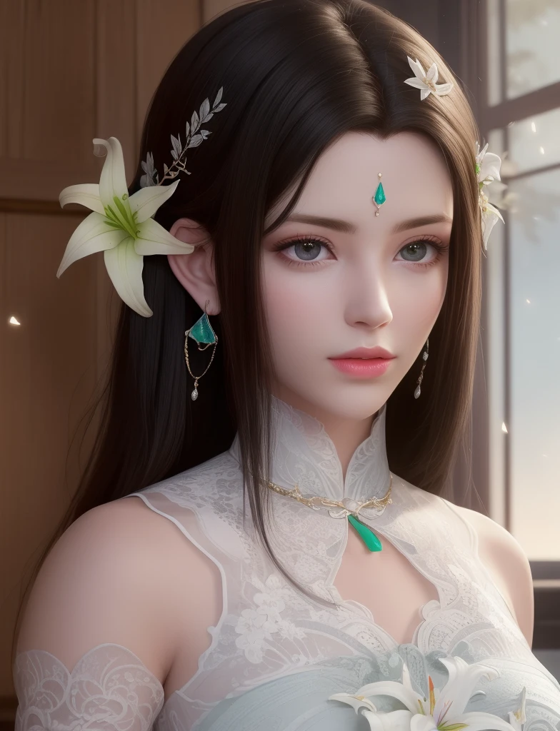 （best qualtiy，tmasterpiece：1.2），超高分辨率，realisticlying，Front lighting，Complicated details，Exquisitedetailsandtextures，（1girll），独奏，The upper part of the body，red color Hanfu，Petal pattern，Nice big eyes，red dress，beauitful face，facing to audience，Streamers，gossamer，（年轻），Facial highlights，Detal Face，tear-mole，white skinned，Silvery hair，High ponytail，looking at viewert，largeeyes，（Openwork pattern），耳Nipple Ring，slimfigure，white backgrounid，correct hand，profesional lighting，photon maping，Radio City，physically-based renderingt
