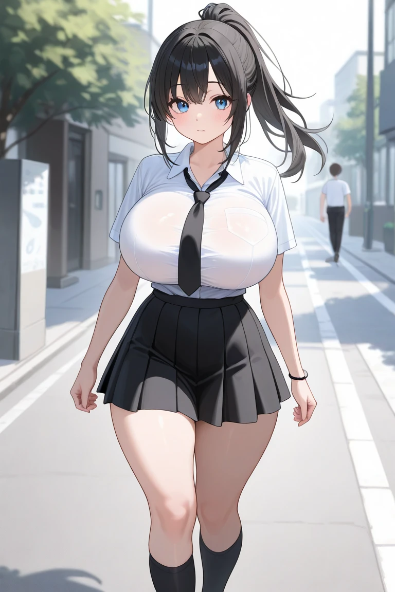 ((huge breasts))
((Very thick thighs))
((Very fleshy young woman))
(Tall)
(cleavage)
Short Black hair
Standing
(((Shoot from front)))
(((photograph the whole body)))
(Japanese school uniform)
(white (business) shirt)
(Black mini-skirt)
Japanese 
Tokyo city