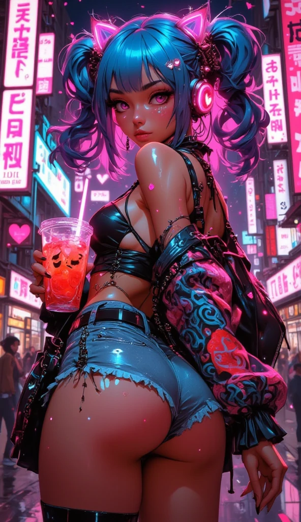 1girl, solo, girl, close up, futuristic outfit, neon samurai, very handsome cyberpunk samurai, cyberpunk samurai, pink and red hair, ghost blade style, cyberpunk style, cyberpunk neon style, video game character, synthwave image, cyberpunk, concept art neon glow, moon, lantern, night, solo, outdoor, sky, full moon, rain, mountain, cloud, paper lantern, night sky, reflection,, {{(masterpiece),(extremely detailed CG unity 8k wallpaper), (side boobs), best quality,solo,cinematic lighting,detailed background,beautiful detailed eyes,bright pupils,(an extremely delicate and beautiful),(beautiful and detailed eye description),ultra-detailed,masterpiece,}}, detailed eyes, beautiful eyes, realistic eyes, beautiful eyes, perfect eyes, back view, (Anamorphic rays, ramen shop), glow, depth of field