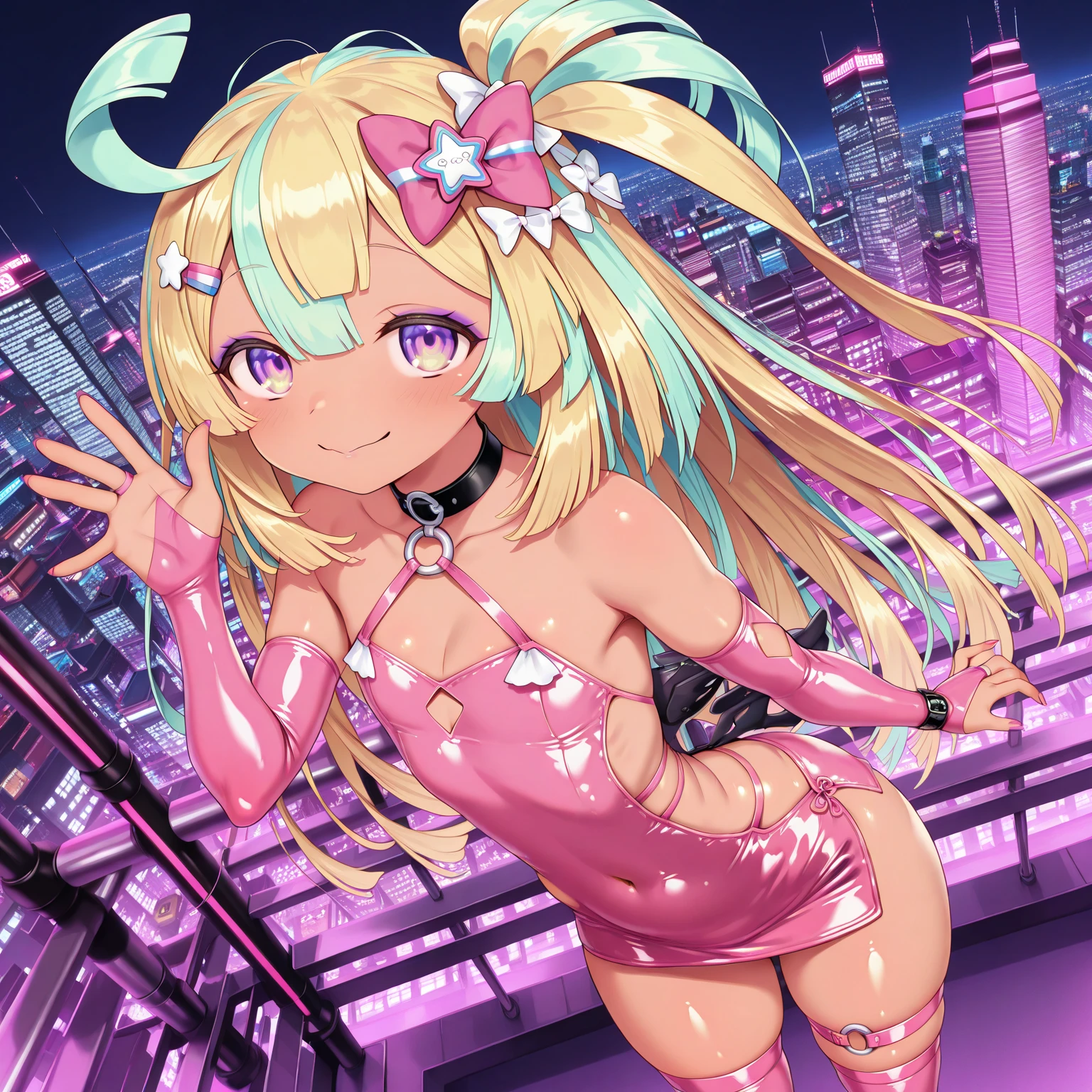 <lora:unity_chan:1>unity_chan,1girl,blonde hair,solo,green eyes,low-tied long hair,striped thighhighs,gloves,cleavage,jacket,fingerless gloves,star (symbol),hairband,detached sleeves,medium breasts,cropped jacket,choker,belt,headband,star print,bare shoulders,orange thighhighs,hoodie