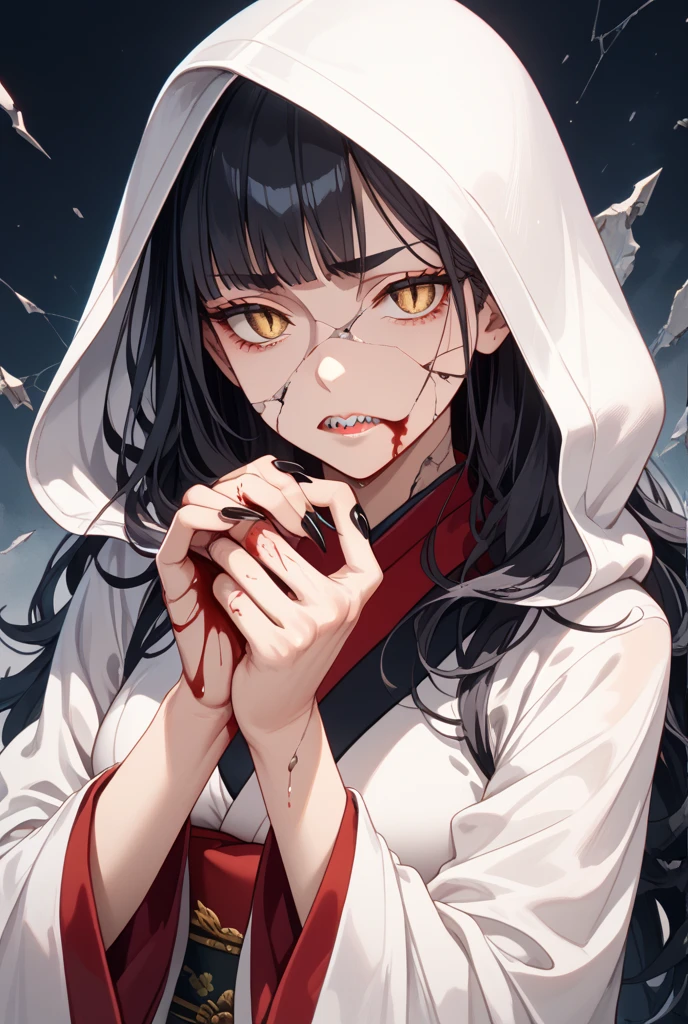 Yorbraia, Yor Briar, Black Hair, (Red eyes:1.5), Earrings, gold hair band, hair band, Long Hair, Side Lock, (Medium chest:1.2), Shadowed face,Hooded,Cover your mouth with a black scarf,strict,black Ninja uniform,Ninja,black Ninja pants,short boots,Action pose,Overlooking the city from the roof of the building,moon,moon明かり,night,moon光,whole bodyがイラストに入るように,Psychopath horror、Bloody、blood droplets,murder scene, Serial killer, Covered in blood break looking at viewer, whole body, break outdoors ,Medieval European-style building, break (masterpiece:1.2), Highest quality, High resolution, unity 8k wallpaper, (shape:0.8), (Beautiful and beautiful eyes:1.6), Highly detailed face, Perfect lighting, Extremely detailed CG, (Perfect hands, Perfect Anatomy),