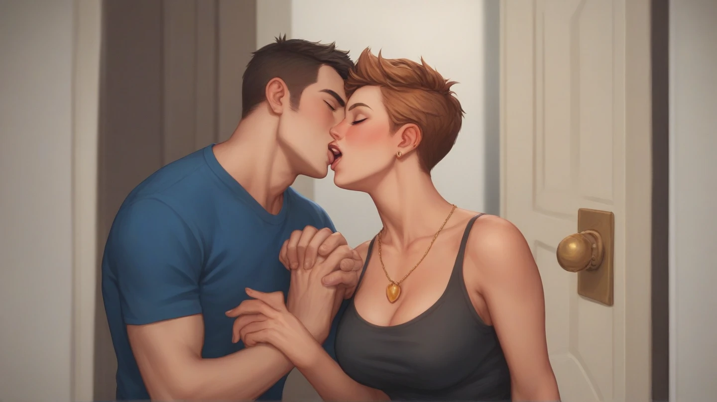 1girl (head tilted back and looking upwards, eyes closed, mouth open, facial expression : blushing, orgasm)), breast sucking breast, 1boy, from side, upper body, backlighting, masterpiece, best quality, highly detailed, nsfw, ((hand in panties)), detailed eyes, detailed mouth,
