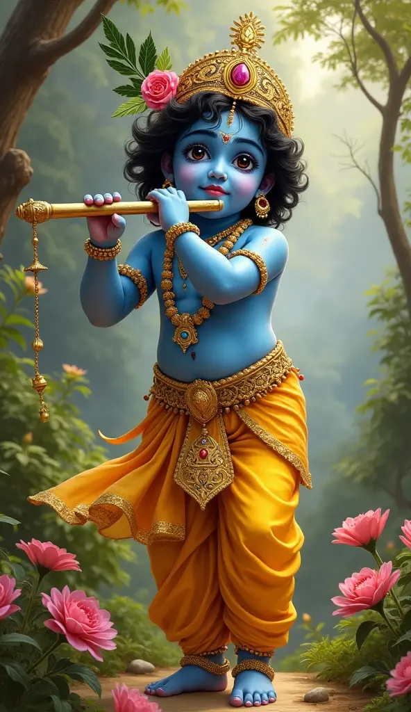 Shree krishna with playing basuri and in corner one boy on that boy write the name of darshan 