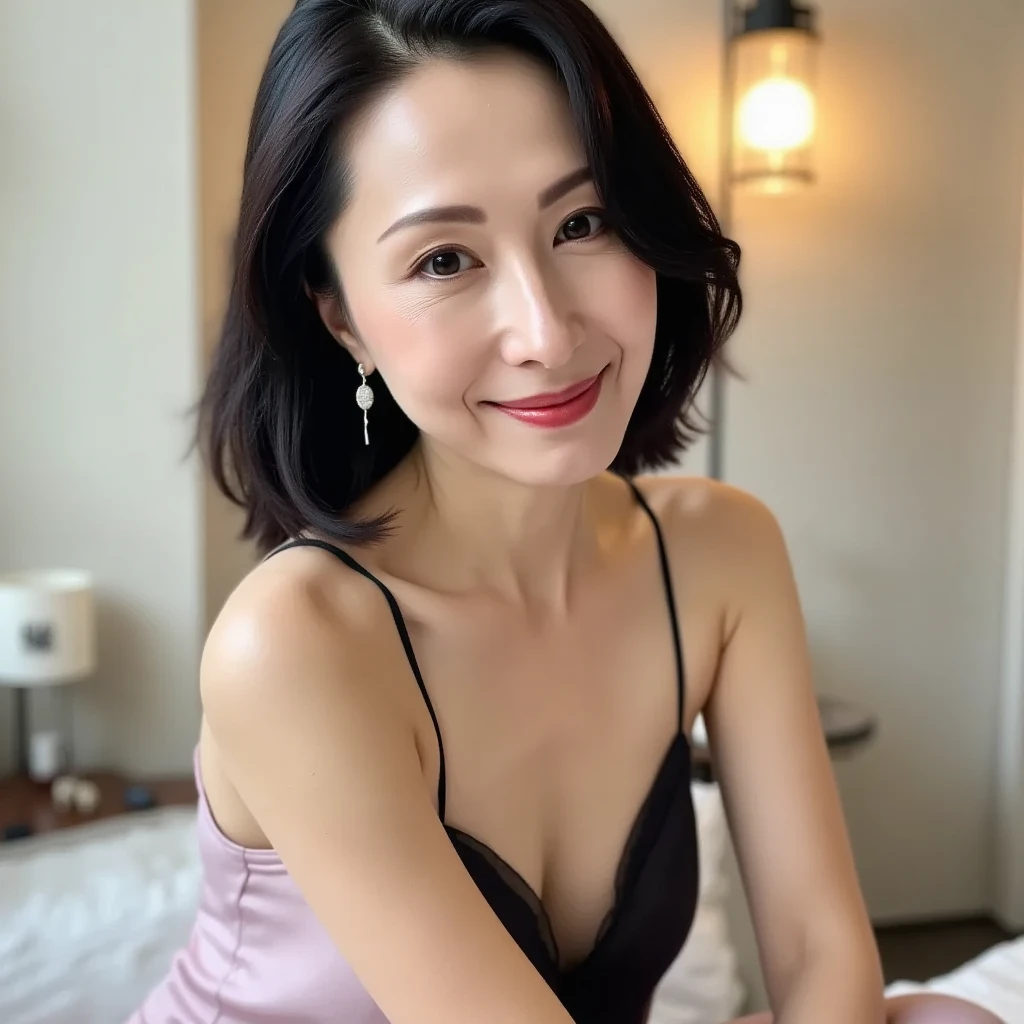 ((aunt:0.8))、(Old face:0.8)、(Open your mouth:1.4), (Sticking out tongue:1.2), (((Detailed background of a luxurious suite room in a high-end hotel)))、Very small black bra and very small black panties、(Slender body), (Huge boobs), Gravure photo、Photo pose、(Shining Face、Sexy Face、Beautiful Face)、Wrinkles around the eyes、short hair、Cowboy Shot、5. Married women、Realistic Skin、Photo realistic、Detailed Images、high resolution、、Accurate Images、Perfect hands、Perfect legs、
