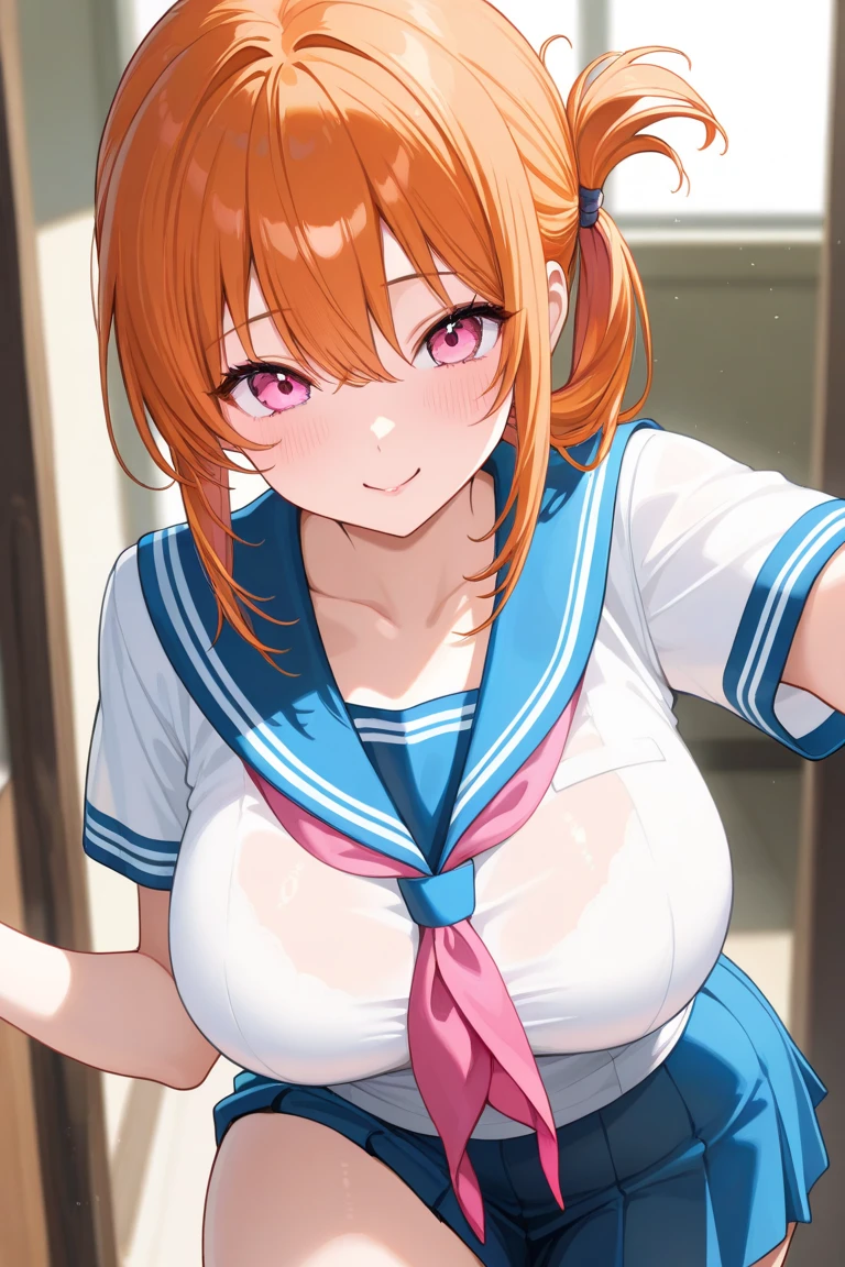 (Highest quality, 8K, masterpiece :1.3),Mrs. Yuigahama,ガハMom, As I expected, my youth romantic comedy is wrong。, One woman,Bun Hair,30 years old,Mom,Orange Hair,nsfw,Bewitching Smile,Sexy pose,Sex with a man