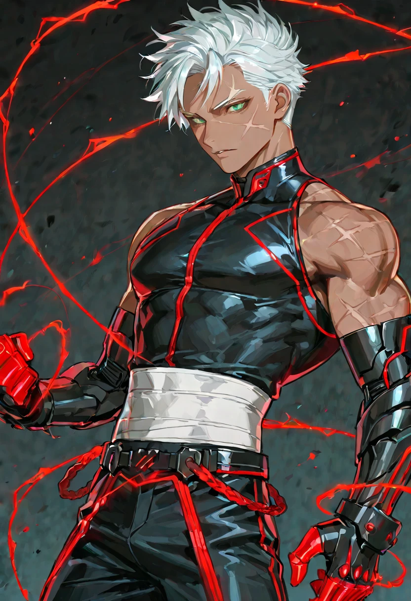anime boy, A powerful half-demon character, ((with black and white hair)), ((red demonic eyes)), ((and intricate dragon tattoos)), black pants, emerging from a smoky, dark environment, blood-red accents, intense expression, sharp focus, high detail, abasterpiece)), ((best quality)), ultra detailed,((illustration)), dynamic angle, detailed light, (delicate eyes), (ahoge:0.8),apathy, ray，frontage，style of anime4 k， 4k anime wallpaper， badass anime 8 k， 4 k comic wallpaper