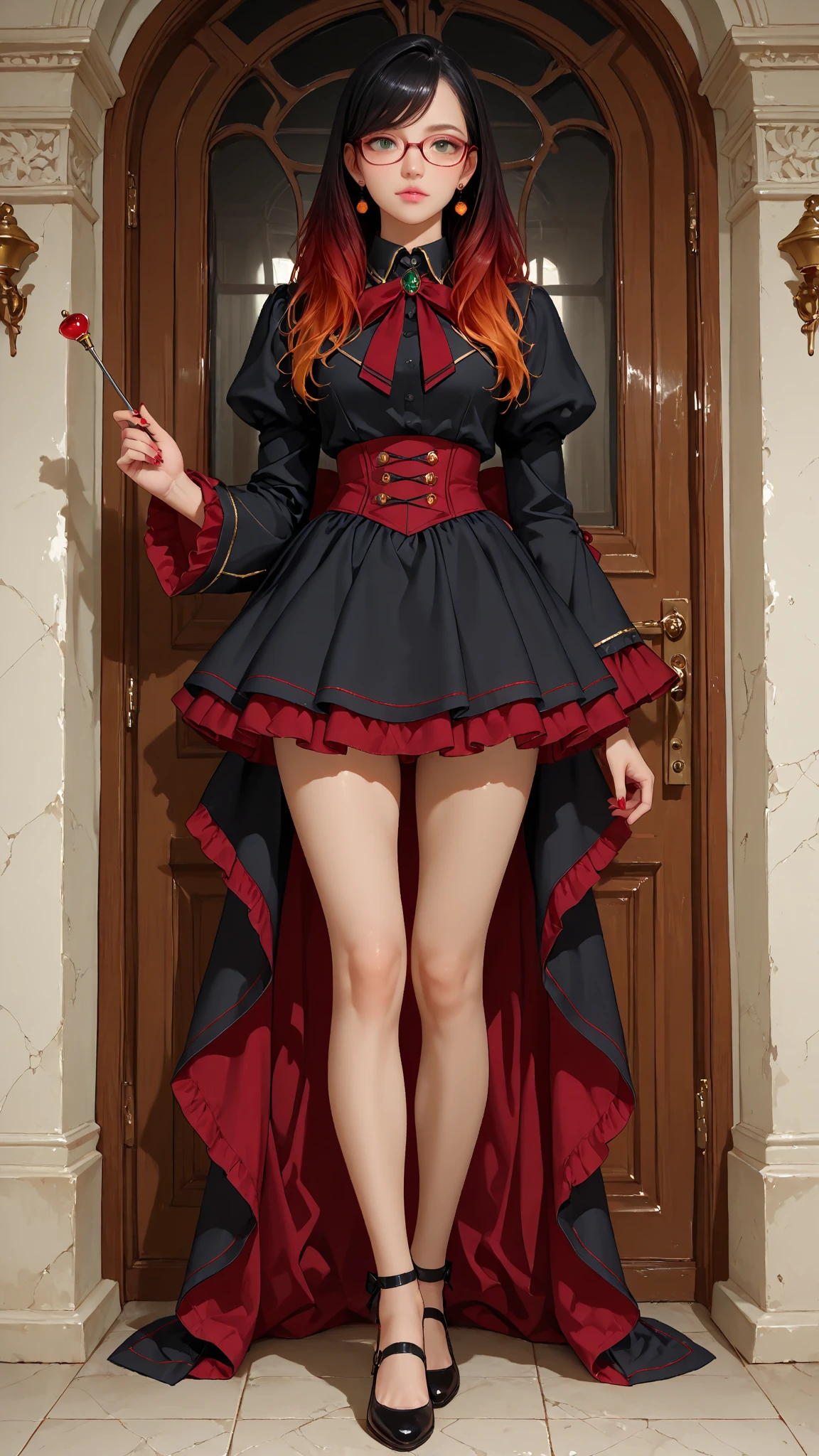 Emma Watson, A Masterpiece, Best quality, Raw Photo, lifelike, FACE, Incredibly ridiculous, beautiful vampire girl, very curly red hair, gothic minidress, pantyhose crotch, shoes, sun shiny day