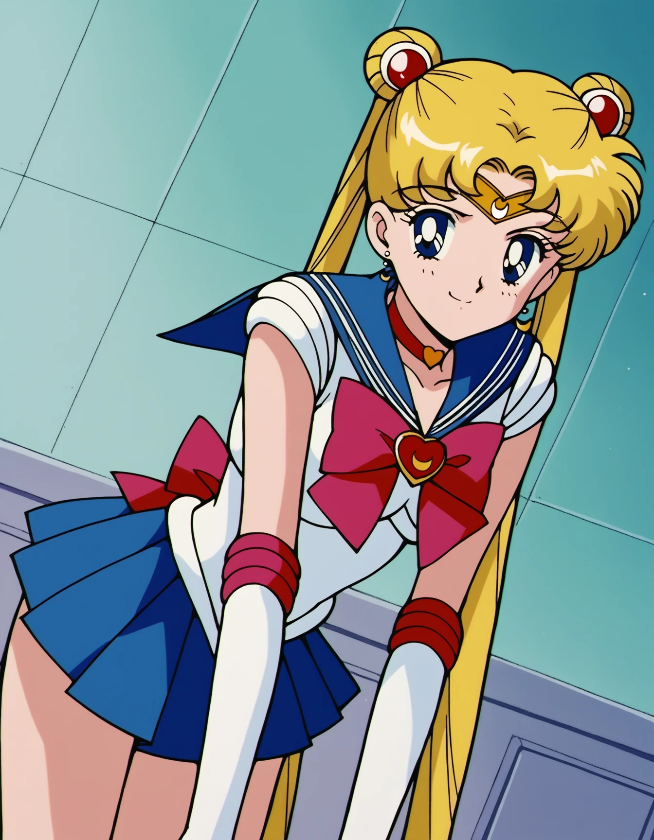 masterpiece, best quality, absurdres, perfect antomy, 1girl, solo, SMMoon, 1990s \(style\), blonde sailor moon, (small breast) standing, smile, cowboy shot, sailor senshi uniform, sailor collar, blue skirt, elbow gloves, in back pose, show her booty, backwards, no thong, big booty, ultra mini skirt, (detailed:1.3), ultra high res, ultra detailed, Highly detailed face and skin texture, detailed eyes, double eyelids, dynamic light, (HIGHLY DETAILED FACE) in back pose, show her booty, backwards, (both hands on her butt), lifting her little skirt. BOOTY NO THONG, (WIND LIFTING THE SKIRT)