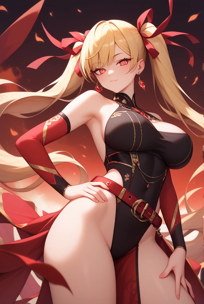 tattoo、Spread legal circle in the shape of a red eye)))、female organ、pubic hair、naked、Beautiful Girl Magician、blonde twintails、((whole body))、(((photo taken from below)))、darkness