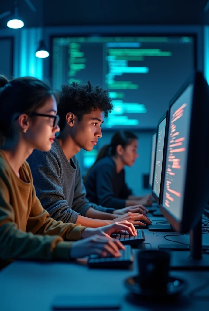 Hacker boy next to a woman