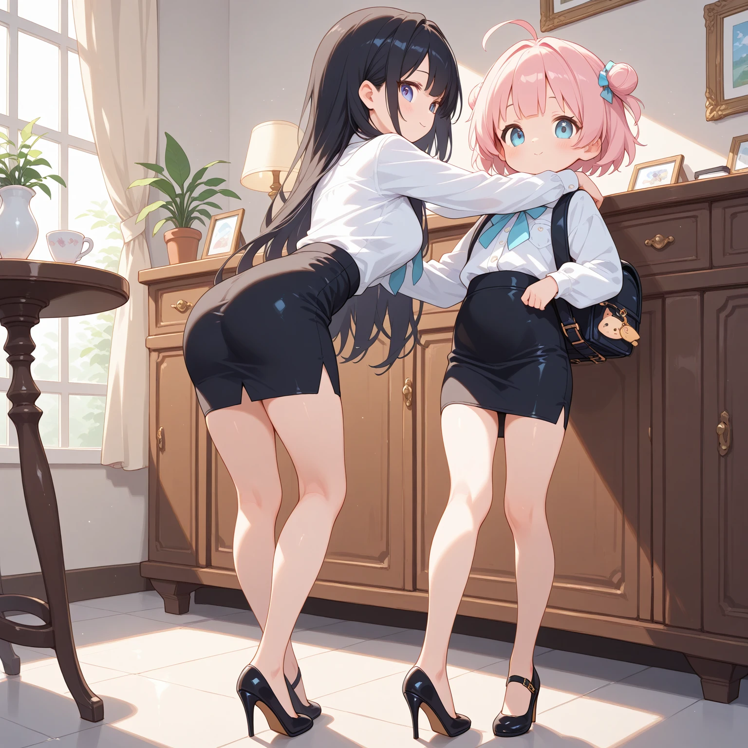 (masterpiece, best quality), best resolution, (two heads:1.5), (conjoined_dicephalus), blonde and black hair, short hair, multicolored eyes, stern, braids, white diaper, dyed hair, facing viewer, smile, (solo), (diaper fetish:1.2), tan and white skin,
