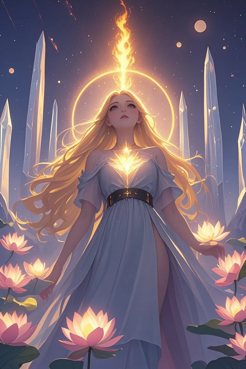 Summoner barefoot female levitating with blonde hair, robes and arms of cloak raised on a broken earth, luz de lava brilhante de baixo do campo de asteroides (rochas irregulares, pedregulhos e detritos disparando para o ar:1.3) (tempestade de detritos de poeira ventosa:1.1) Volumetric mist mist ray tracing z pass bright light from below, (obra-prima) (melhor qualidade) (detalhado) (8k) (cinematic lighthing) (foco nítido) (intrincado)Sente-se em uma cama、Adolescente、duas pessoas、hands interlocked、beijar、cabelos curtos、Camisola