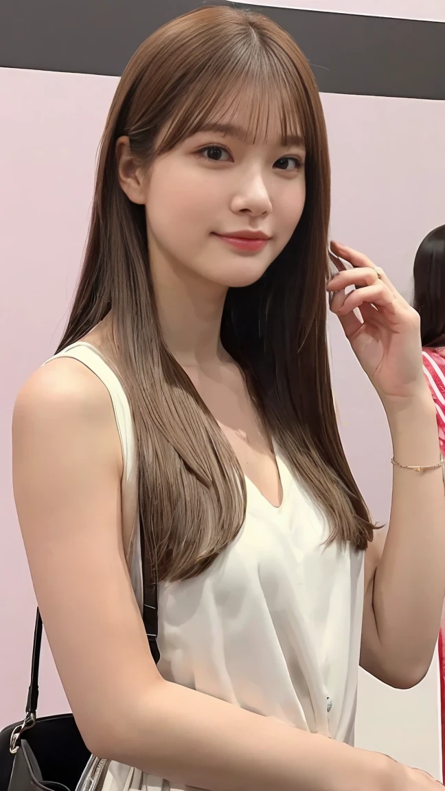 studio light, whole body, Glamour, cute顔, smile, Bright, clear eyes, 19 years old Japanese, cute, Warm dark brown straight hair, casual,