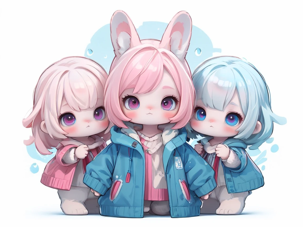 A cute little guy wearing a rabbit costume、fluffy、Loose、pastel colour、Highest quality、Masterpiece、Milky white hair color、kawaii tech,