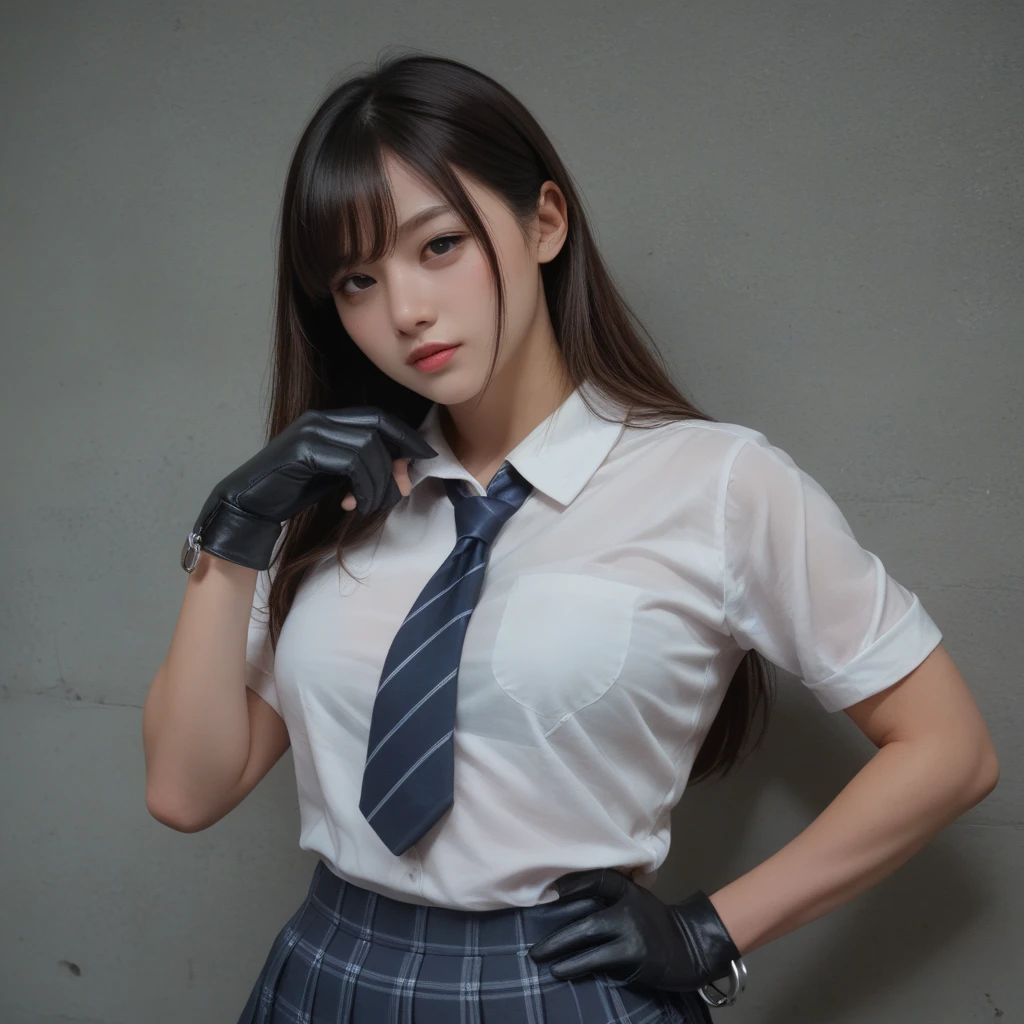 A cute female bank clerk with her hands tied with rope、