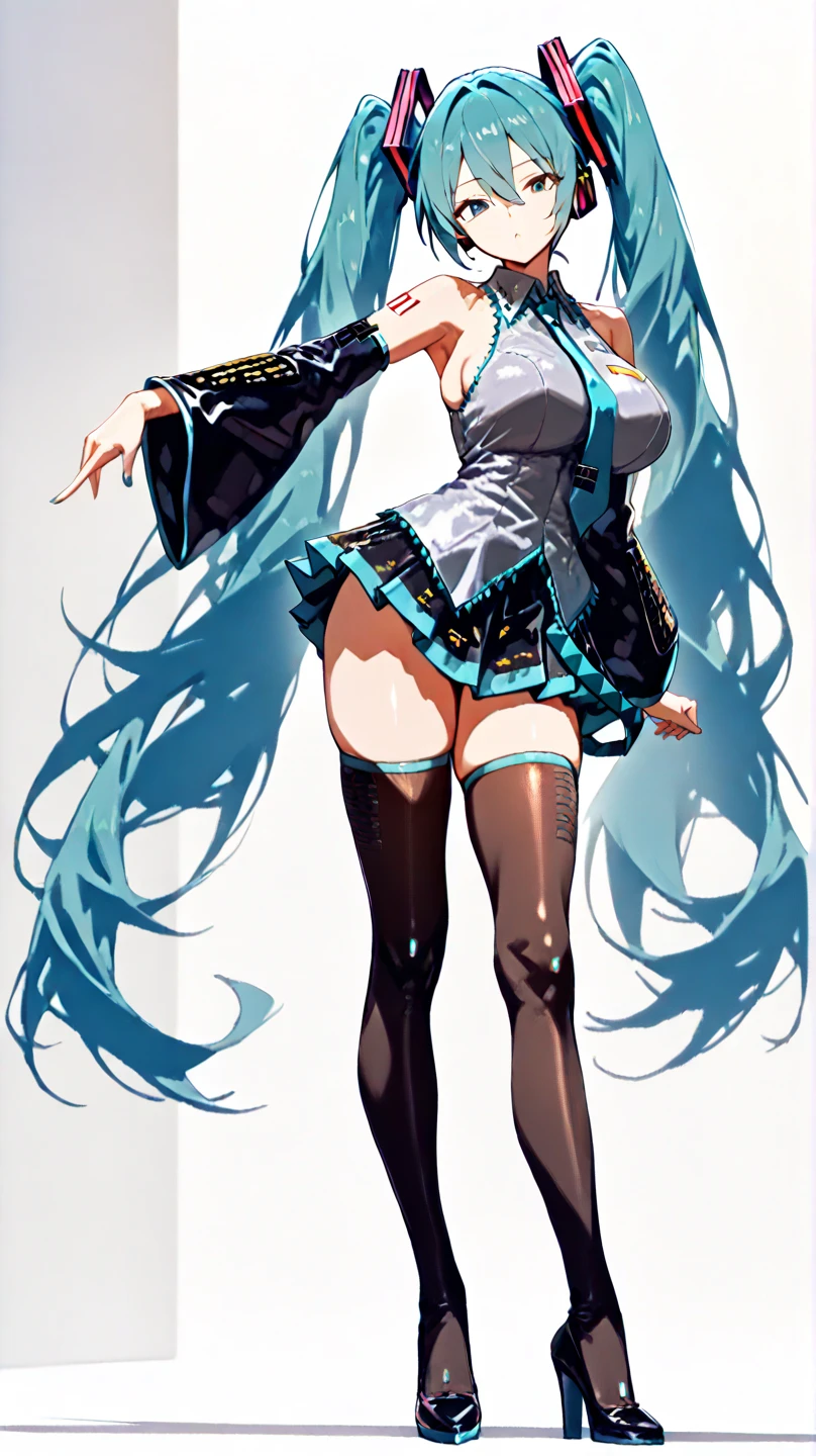 masterpiece, fullbody,, best quality, ridiculous, high resolution, 4k, ray tracing, intricate details, very detailed, (1girl: perfect face, small breasts , black hair, , twin tails, freckles,) ,standing split,full body,standing on one leg,white background,