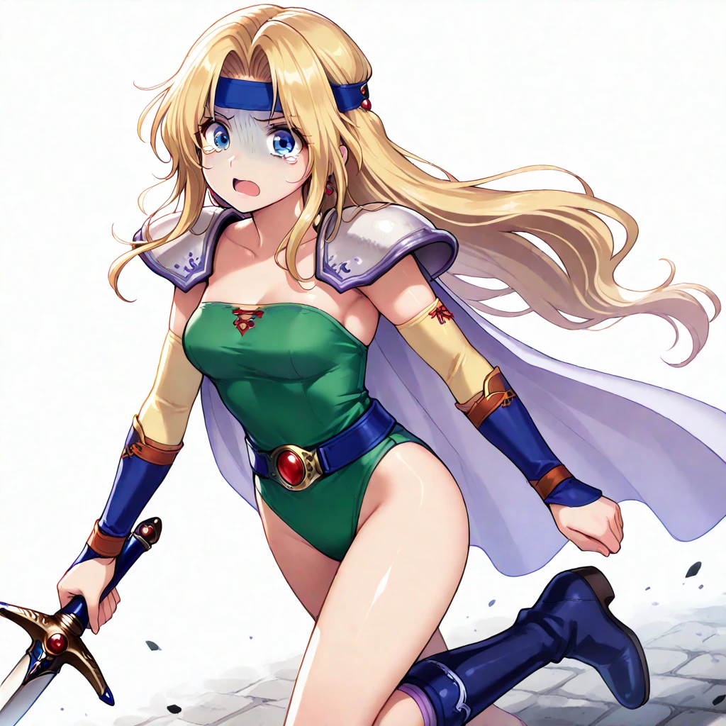 (One Girl:1.4)、Perfect functionality, (masterpiece), (Highest quality:1.4), High resolution、low length、、A cheerful smile、Wavy long hair, (Curly Hair:1.4), 豊かなCurly Hair, ponytail、(Bikini Armor:1.4)、Plein Air、(whole body:1.4)、Standing posture、sword, Cape, Dynamic pose