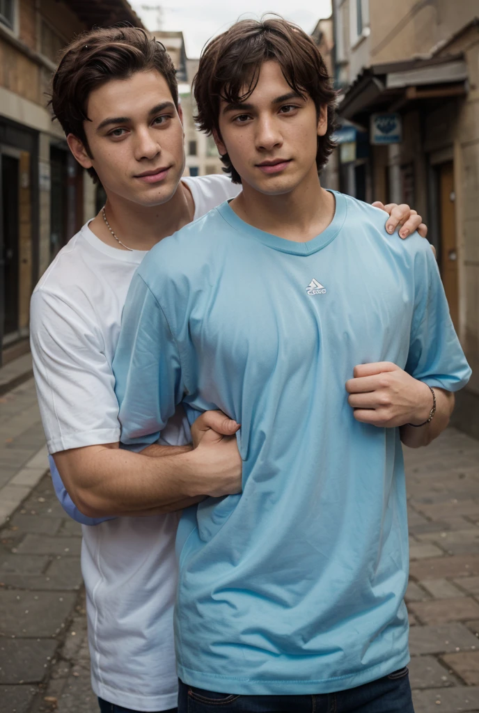 A teenage boy with an erection next to his friend with an erection