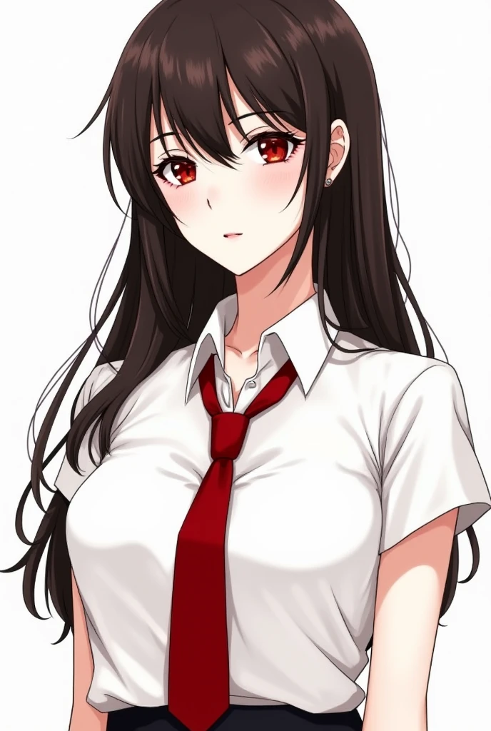 1 girl, solo, teenager, large breasts,  black heyr,  upper body,  school, fellatio