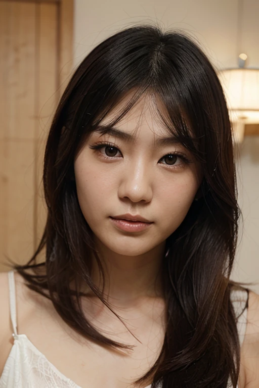 (8k、RAW Photos、highest quality、masterpiece:1.2)、(Realistic、Realistic)、1 Japanese girl、(((30 Years Old)))、(Long hair)、((Black Hair))、((Naked))、((Petite Woman))、(((Huge Breasts)))、skeletally correct、((small eyes))