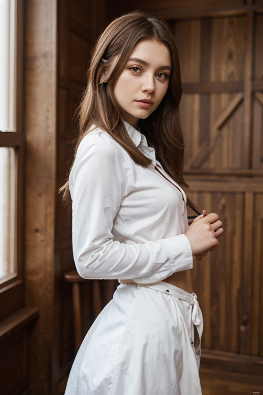 (masterpiece),(best quality:1.0),(ultra highres:1.0),closeup,1 girl,detailed beautiful,face focus, tomboy, skinny, very long hair,brown hair, norway face, wallpaper 8k, (white colorful hair), beautiful woman, makeup, lingerie, full body