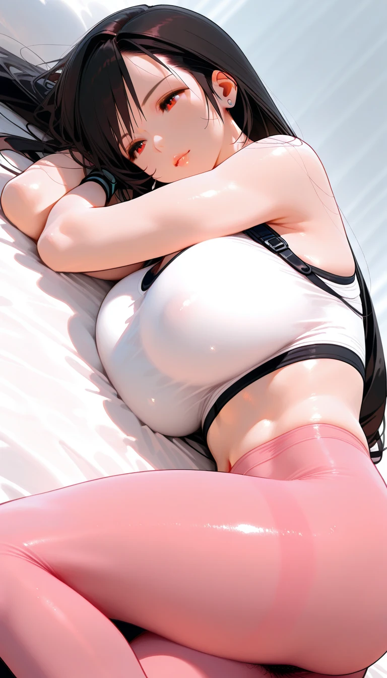 photorealistic:1.4), (masterpiece, sidelighting, finely detailed beautiful eyes: 1.2), masterpiece*portrait, realistic, 3d face, good photo, 4k, high quality, high resolution, hyper detail, realistic, reality, smooth graphics, realistic sexy wears, 3D, best resolution, sexy, good contrast, perfect shading, realistic skin texture, finely detailed, dramatic lighting, realistic lighting, amazing shadows, sexy and hot, huge breasts about to burst, huge ass, huge butts, thicc thighs, everything she wears is tight, shiny and skinny, , shiny hair, extreme shiny skin, tight skinny shiny latex long pants, sleeping
