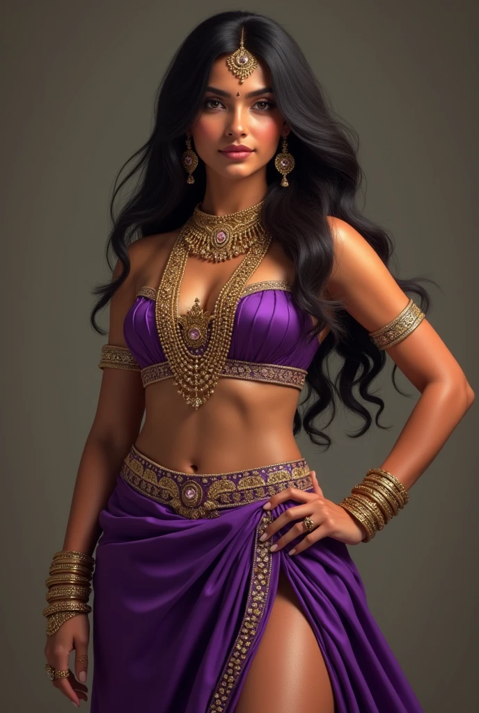 a beautiful indian goddess, slim figure, intricate ornate costuming, south east asian features, long flowing hair, provocative pose, deep cleavage, extremely detailed, hyperrealistic, photorealistic, 8k, cinematic lighting, dramatic colors, hindu aesthetic, stunning beauty, masterpiece