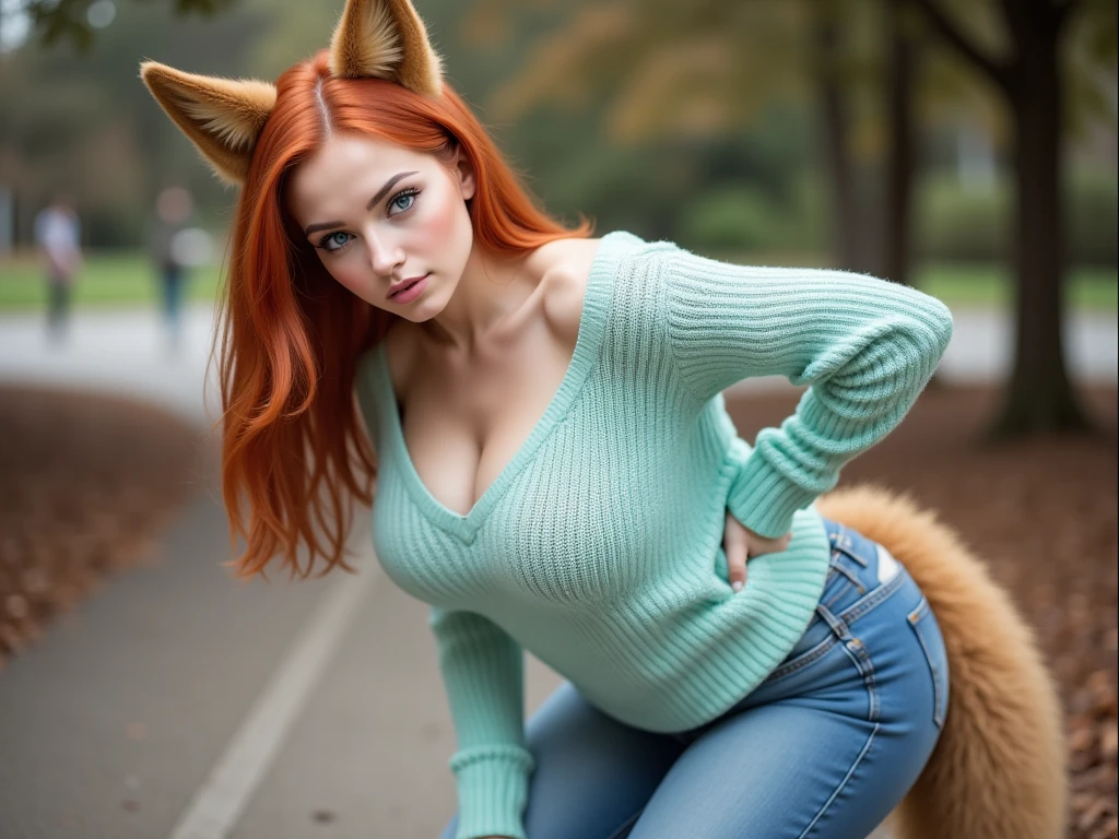redhead with cat ears in a public square, cumshot, embarrassed face, (nsfw:1.5)