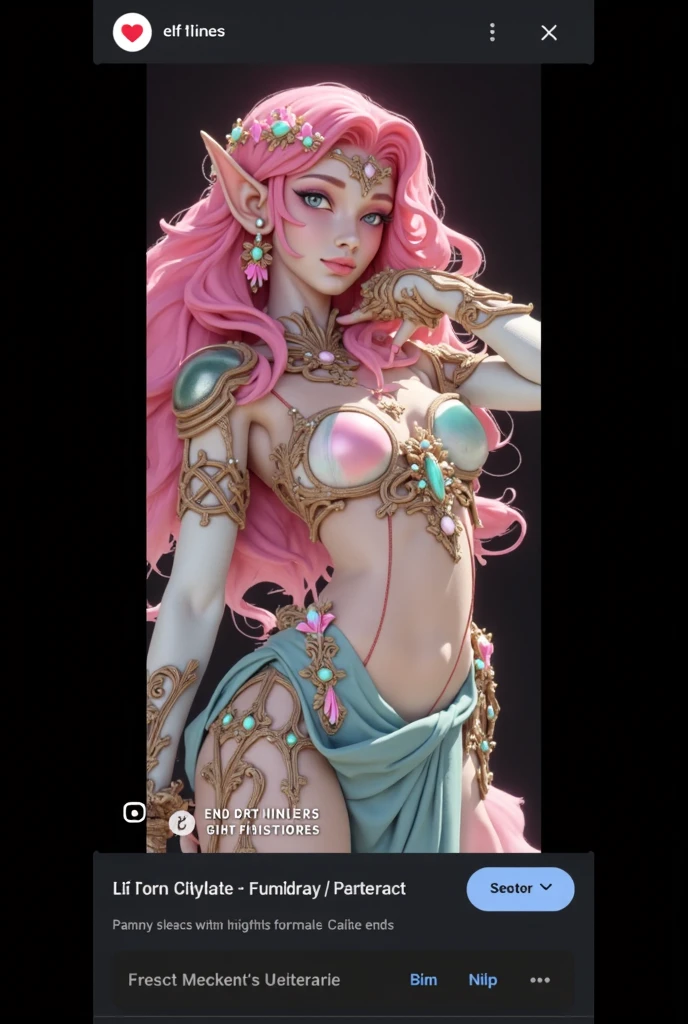 A 24K 3D HD hyper-realistic image of a Latin sexy fairy with neon pink hair adorned with petals and glistening pollen. She is wearing an elegant turquoise and gold outfit with intricate details. Bling,bling,STARDUST, The fairy has mesmerizing eyes that sparkle like morning dew. She is standing in a dark fantasy setting with rich colors and textures. The image has a cinematic vibe with vibrant colors and intricate details.
