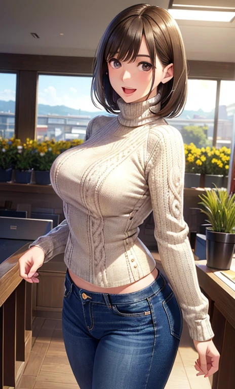 MILFs, uma mulher, seios grandes, seios gigantescos, Seios enormes, Mature female, seios pesados, short hair, (Cabelos prateados), light-skinned female, olhos alaranjados, bunda grande, Curvilinear waist, seios apoiados sobre a mesa, with chin resting on hand, ombros apoiados sobre a mesa, , Olhando para o Viewer, bra edges on sweater, decote sensual, seios cheios, breasts larger than the head, Face Madura, curvy female, coxas grossas, voluptuous female, cinto preto, luvas delicadas, bra strap appearing, seios macios, Foco feminino, Mom's breasts, mommy, semblante encantador, Imposing female, high waisted jeans, cloth sweater, provocando com os seus peitos, sentada numa cadeira de restaurante, um encontro, First-person view, na frente do pretendente, Bobo sorriso, hearts over the head, pratos com comida sobre a mesa, candle lighting, em um restaurante elegante, glass of wine on the side, sentada em frente ao visualizador, (sentada na mesa de um restaurante), tiro de corpo superior, corpo parcialmente visivel, restaurante lotado ao fundo, in the nighttime, Romantic mood, Cabelos prateados