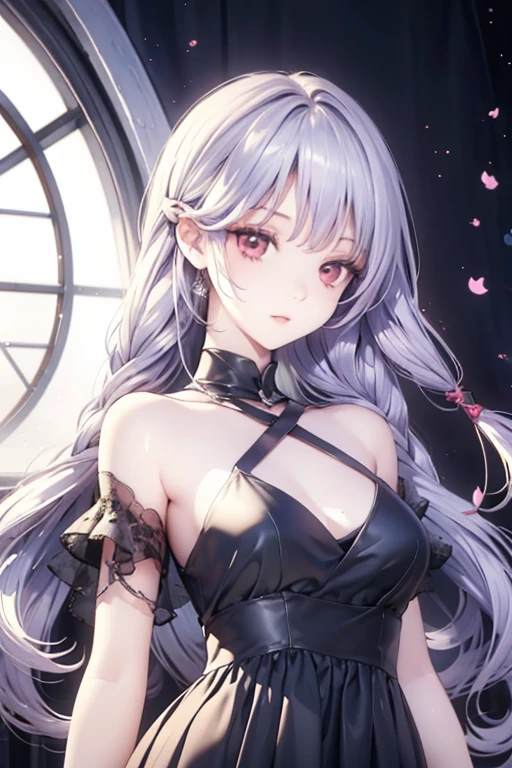 Masterpiece Best Night Full Moon 1 Female Mature Female Elder Sister Yu Sister Cold Face Expressionless Silver White Long Hair Woman Light Pink Lips Calm Intellectual Three Bands Gray Eyes Assassin Short Knife, Flowers, Hand Details, Finger Details,
