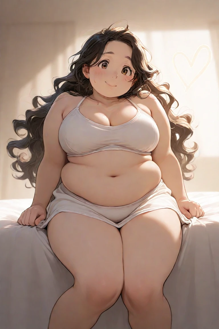 (1 girl:1.2) , (bikini apertado:1.2) , (thick thighs:1.1) , (sfw:1.2), (facing the camera:1.2) , (black hair:1) , wavy hair, low fat, flacid belly, (pale skin:1.2), whole body, (sentada:1.2), sentada sobre a cama, in bedroom, pose sensual, muito linda, beleza, (highres:1.2), 8k.