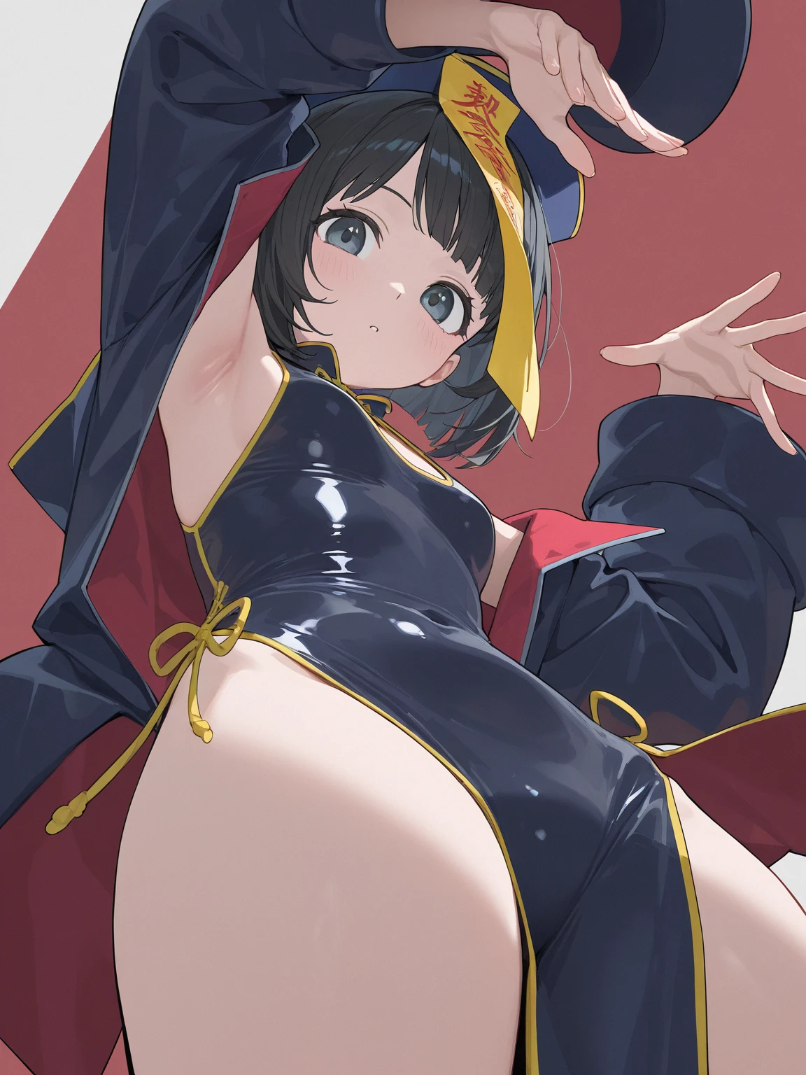 (best quality,4k,8k,highres,masterpiece:1.2),ultra-detailed,(realistic,photorealistic,photo-realistic:1.37), laying on the floor,naked,medium breasts,nipple,black cutbob short hair,armpits,fair skin,slender figure,exquisite face,soft lighting,subtle shadows,warm color tones,glossy texture,delicate curves,relaxed posture,intimate expression,smooth skin tone,fine details, cowboy shot
