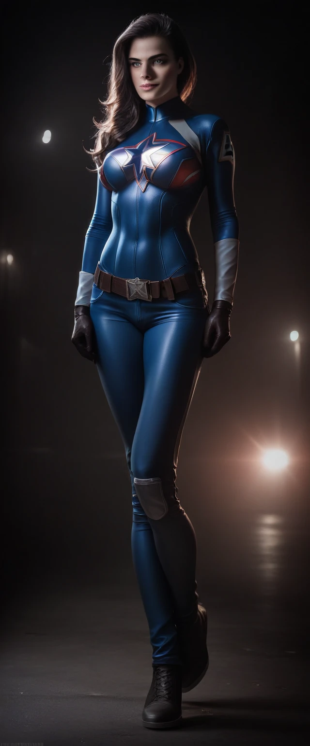 ((Full body photo, standing, feet on the ground))rogue, young female, x-men, (((full body visible) )), looking at viewer, portrait, photography, detailed skin, realistic, photo-realistic, 8k, highly detailed, full length frame, High detail RAW color art, piercing, diffused soft lighting, shallow depth of field, sharp focus, hyperrealism, cinematic lighting