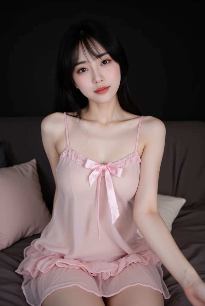 Transparent lace pajamas,blue eyes,beautiful eyes,Japanese cute and super beautiful woman、Barbie Dream Bed,Lying in bed、(Fluorescent Color:1.4)、(translucent:1.4)、(Retro filter:1.4)、(fantasy:1.4)、Candy world Disney fantasy fluffy soft scenery forest snow avatar pink sky green blue glow dreamy lights soft soft glow rainbow stars diamond glitter gem background surreal ultra hd movie lighting huge details full hd full light、