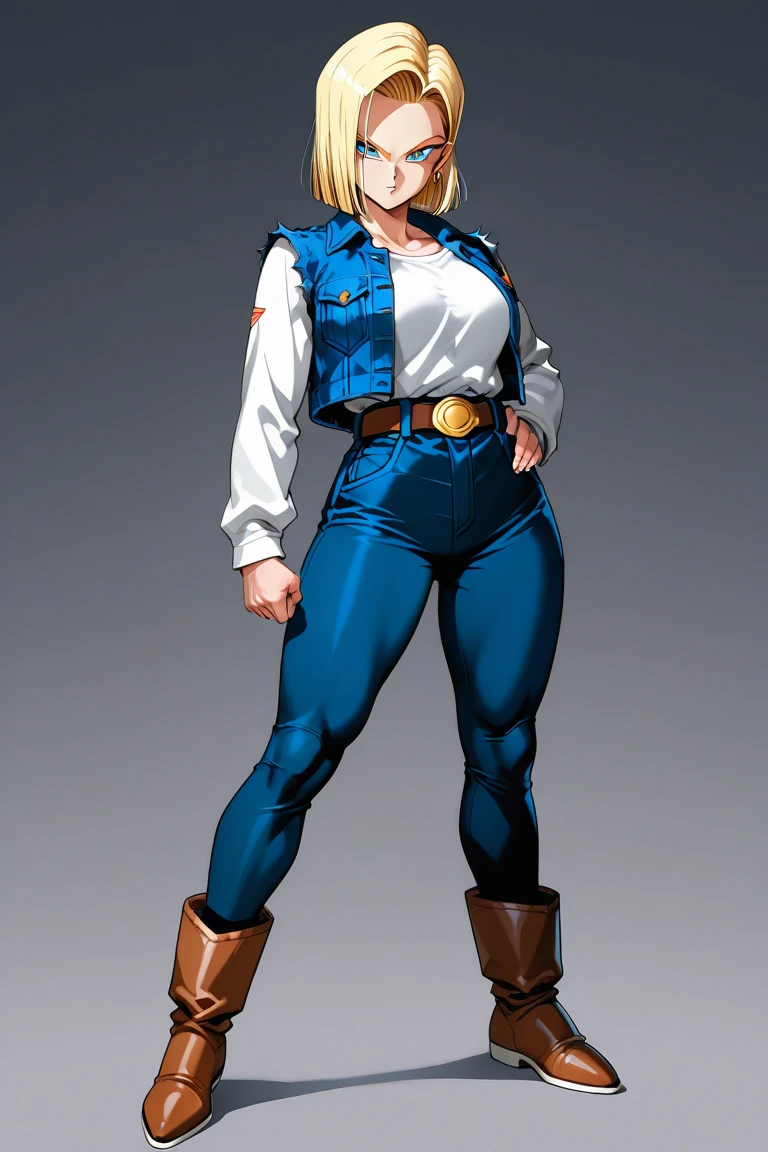Android 18 desde abajo, ropa razgada, puedes ver sus bragas blancas, leggings transparentando, rostro enojado y ruborizado