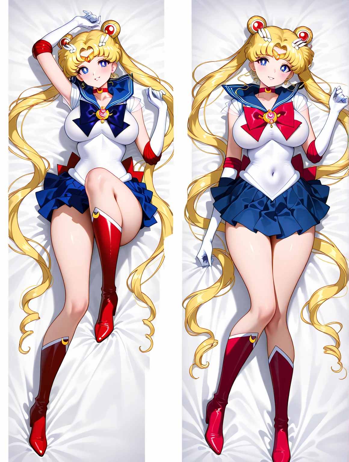 1girl, sailor senshi unifoem, {{magical gloves, magical boots}}, bow, brooch,pleated miniskirt, magical girl, earrings, long hair, nsfw, latex, large_breasts, korean idol, holding wand, wand, wand effect,agic effect, standing, crossed legs, dakimakura, idol, akb48