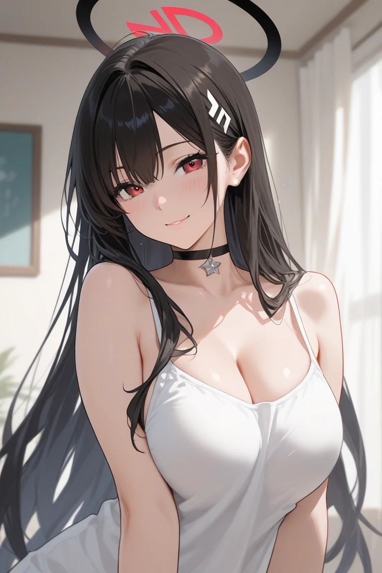 One Girl、As-、Cute Underwear、Upper body portrait、No sleeve、Long black hair、Brown eyes、Large Breasts、high school student、Cleavage、camisole