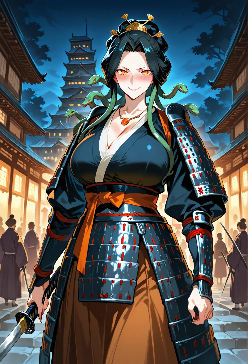 1female，35yo，Huge breasts， 独奏， Samurai of Japan，is dressed in armor， Pornographic exposure，ln the forest，  She has long flowing black hair， Bare genitalia，Sateen，Bigchest， From the front side， Wet straight hair， Sweating profusely，mostly cloudy sky，（tmasterpiece），（Very detailed CG unity 8K wallpaper），best qualtiy，cinmatic lighting，detailed back ground，beatiful detailed eyes，Bright pupils，（Very fine and beautiful），（Beautiful and detailed eye description），ultra - detailed，facing at camera，A high resolution，ultra - detailed），Very long hair，standing on your feet，Emotive expressions，Open-mouthed，Chest sagging，nakeness， Expose the genitals，revealing breasts，Camel toes，with no underpants，extremely large bosom，Extremely colorful，Most detailed，fully body photo，The face is well lit