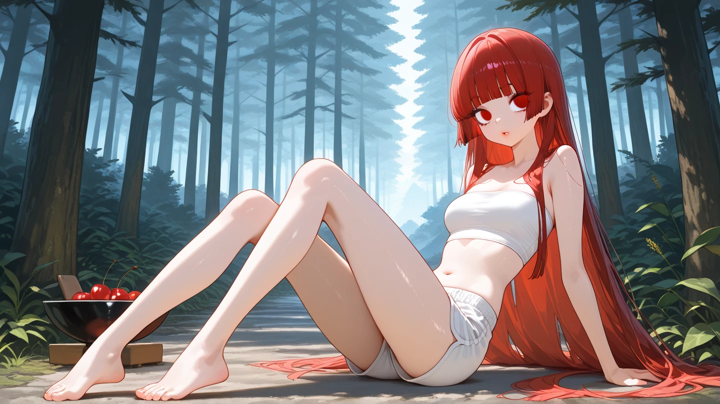 Lingerie, Red, girl, forest