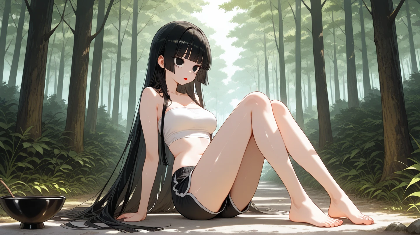 score_9, score_8_up, score_7_up, score_6_up, uncensored, yukinoshita yukino, absurdly long hair, grey eyes, black hair, very long hair, horny face, blush face, lips, naughty face, shiny skin, sweating, steaming body, curvy, voluptuous, heavy breathing, (small breasts:1.3), detailed body, detailed eyes,1girl, feet, skirt, toes, looking_at_viewer, shirt, solo, black_skirt, sitting, outdoors, day, jewelry, bare_legs, bare_shoulders, white_shirt, lips, soles, off_shoulder, tree, belt, pleated_skirt, sleeveless, dramatic,