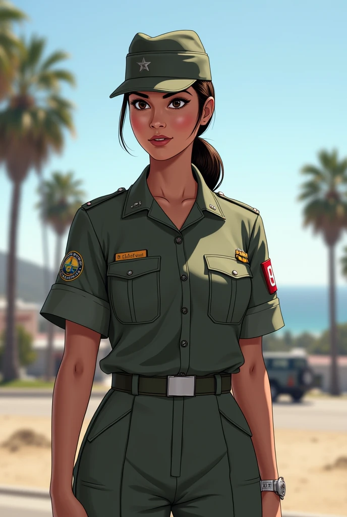 <lora:GTA_Style:0.8> comic character, a woman in army uniform
