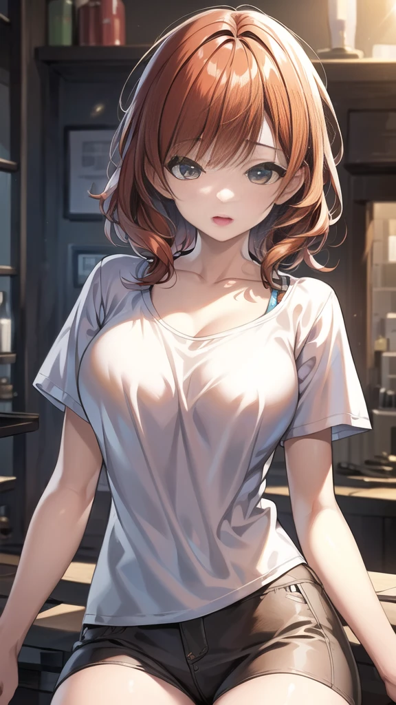 {Neon Genesis Evangelion, Asuka Langley:1.9}, 8k, Best Quality, Super detailed, It is high resolution., Highly detailed CG, Clear, Best aesthetic, Great shading, (Photorealistic:1.3), High contrast, Ultra-thin illustration, Shrinkage rate, Beautiful detailed eyes, Beautiful detailed skin, Realistic skin, Beautiful detailed hand, Beautiful detailed fingers, Beautiful detailed hair, Detailed hair, Beautifully detailed ears, Beautiful Detail Lip, Professional Lighting, Beautiful detailed backgrounds, Very realistic backgrounds, 1 Girl, Solo, Age 25, Beautiful woman, (((Glossy reddish-brown hair, Long Hair))),(((Twin tails))), ((((the eyes are dark blue, Oblique eyes)))), (Off-the-shoulder blouse, There is cleavage in the chest, Short red skirt, ), Movement angle,Lip gloss, Cowboy Shot, ((blush)), Room of Xicheng, A look of temptation, Reader model