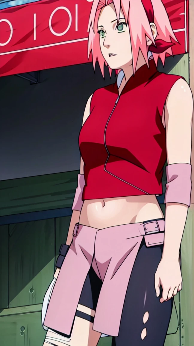 Sakura Haruno showing her belly with open zipper and open top showing her sexy breasts