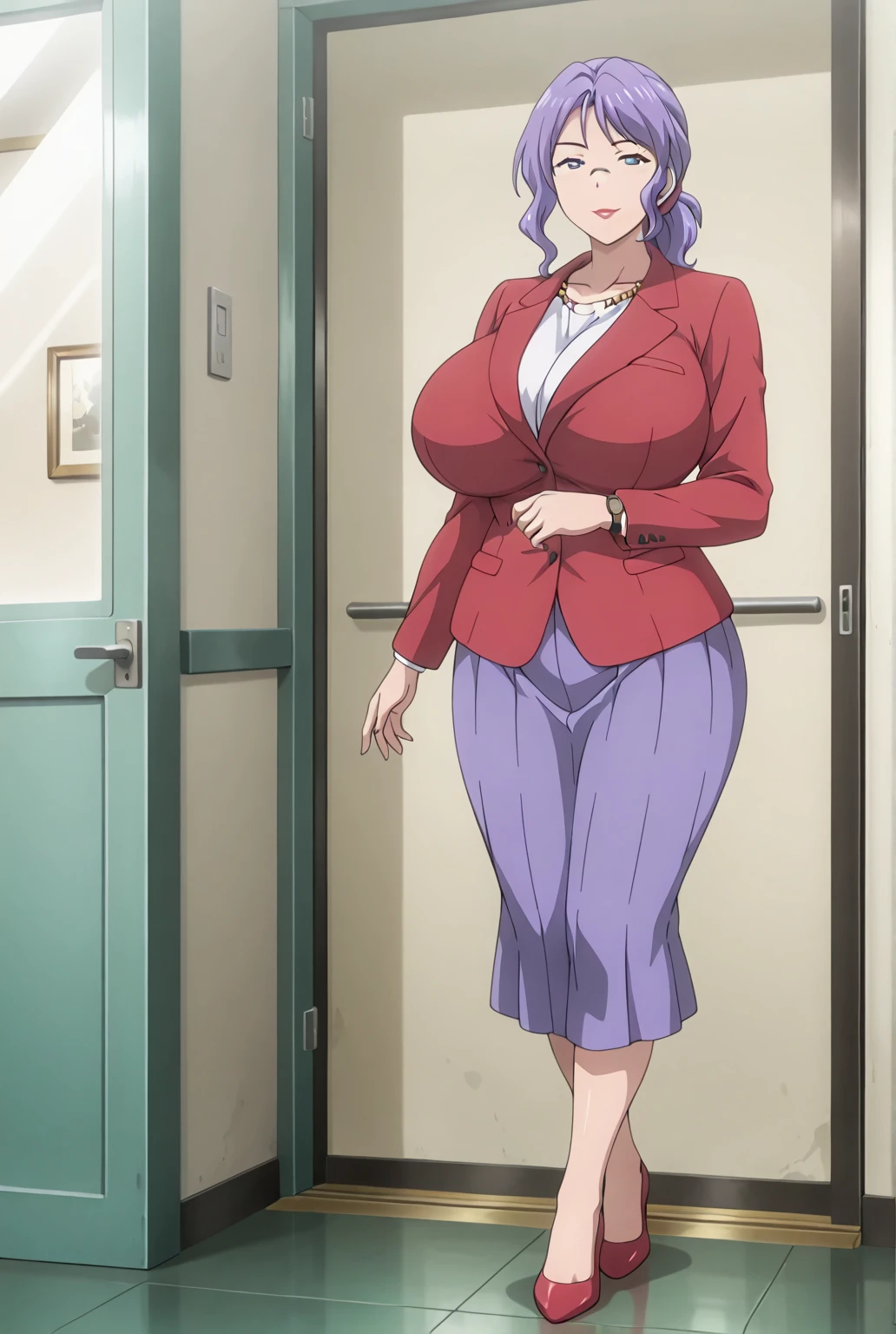 masterpiece, 1 girl, alone, Shortcuts, , Niijima Sae (Person 5)、Big Breasts, Mature Woman, Glare,Sharp Eyes, Silver Hair、Lilac eyes, Empty Eyes LoRA / Utsurome / Hypnotic Suggestion,White office suit,White blouse,Pink tight skirt, Pose standing thigh sex,Thick thighs, Hypnosis Pendulum,Hypnotic state, Hypnosis Pendulum / Coin on String / Saimin,Drooling,Drooling from the mouth,Hypnotic stateの目,Cross-eyed,Sticking out tongue,Sweaty,Stuffy stuffiness,全身Sweaty