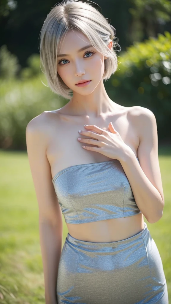 ((The 8k quality、proffesional、top-quality、masterpiece:1.3))、realisitic、Photorealsitic、portlate、Slender Abs:1.2、( Full body:1.4)、Very cute Japan person、Slender Abs:1.2、((flat chest:1.3、AA Cup、Skinny Beautiful Girl:1.2))、((fullnude:1.3))、(outside of house:1.4)、Shiny platinum blonde hair、Silky straight shorthair、Beautiful bangs、Delicate and beautiful 14 year old beautiful girl、slender style、Highly detailed facial and skin texture、Beautiful detailed eyes、 charming big eyes、Black eyes、beautiful detailed nose、Cinematic、 ornate detail、(Wearing an aura:1.5)、(Looks Back、emphasis on the buttocks、Take photos from behind)、Best Looks、earring beautiful、perfect hand、Smile with your mouth wide open