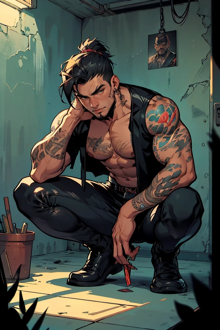 a naked male sissy slave, extremely detailed, highly realistic, high quality, hyper detailed, cinematic lighting, detailed face, beautiful eyes, full body, muscular physique, submissive pose, on knees, begging, leather collar, chains, dungeon interior, moody lighting, dramatic shadows, gritty, dark, grungy, muted color palette